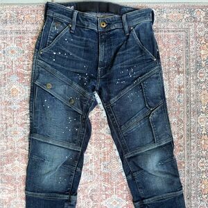 G-Star Slim Dark Blue Washed Cargo Jeans with Paint Speckle